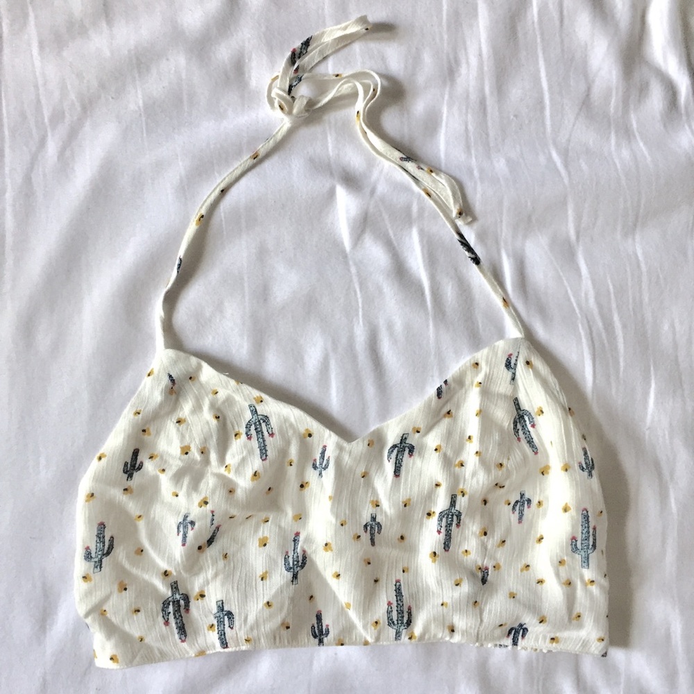 Cactus print festival halter crop top open back - Picture 4 of 7